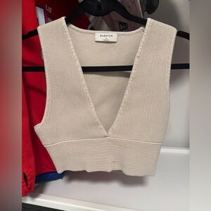 Babaton Beige Ribbed Crop Top